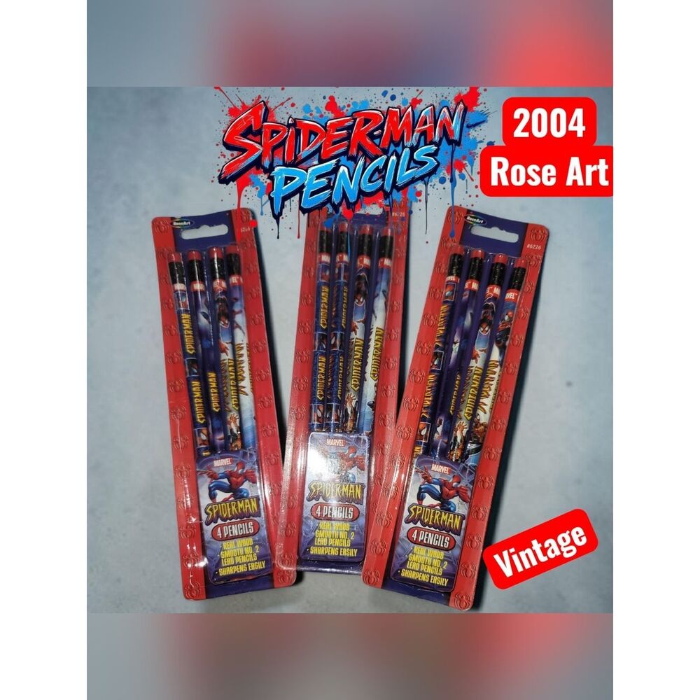 Marvel Spider-Man Pencil Set –3 PACK 2004 VINTAGE Rose ART